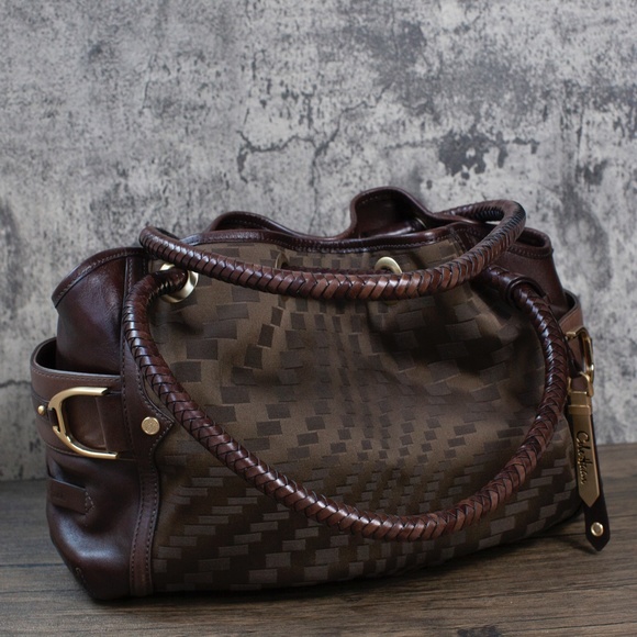 Cole Haan Brown Leather Shoulder Bag | Braided Handles | Magnetic Closure - Picture 10 of 10
